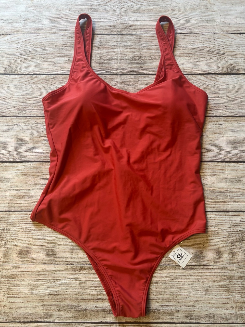 Rip Curl Classic Surf Tank One Piece Swimsuit Red Solid Padded Cup, Size XL